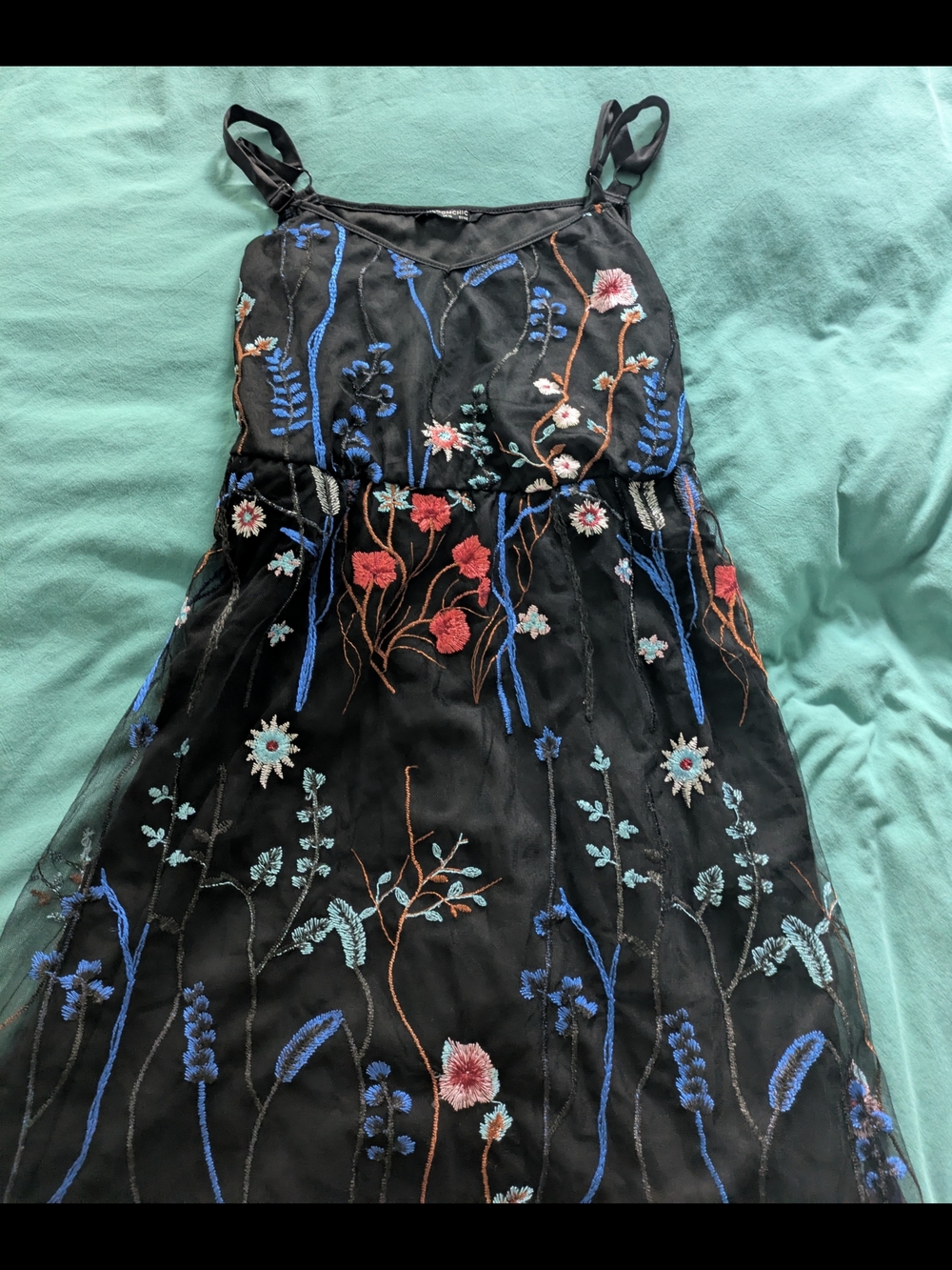 Bloomchic Black Floral Embroidered Dress Midi Cinched A Line Size 10 Plus